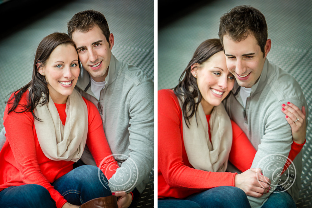 Minneapolis Engagement Photographer Mill City Museum Laughing Sitting
