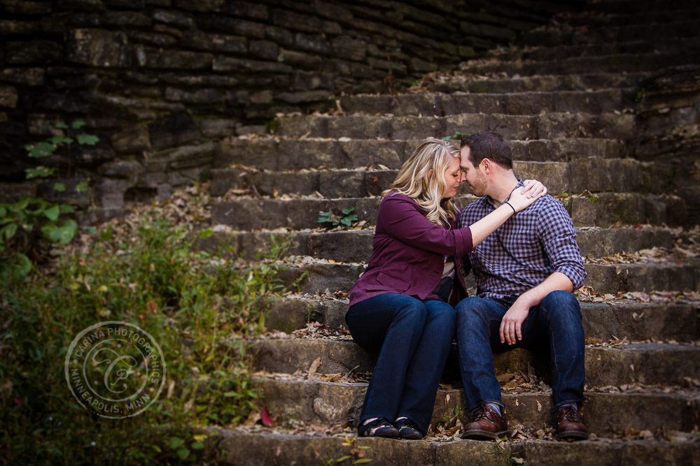 Hidden Falls Stairway St Paul MN Engaged Couple