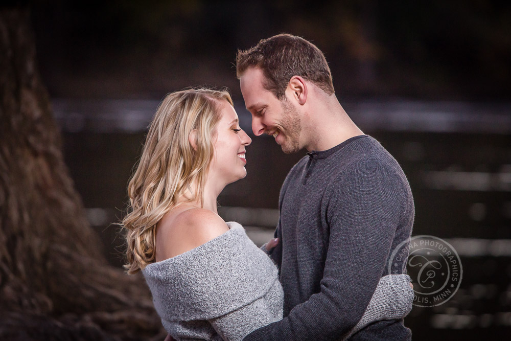 Hidden Falls St Paul MN River Engaged Couple