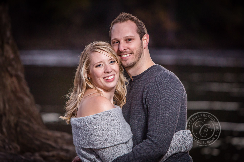 Hidden Falls St Paul MN River Engaged Couple