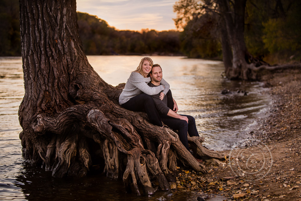 Hidden Falls St Paul MN Sunset River Tree Engaged Couple