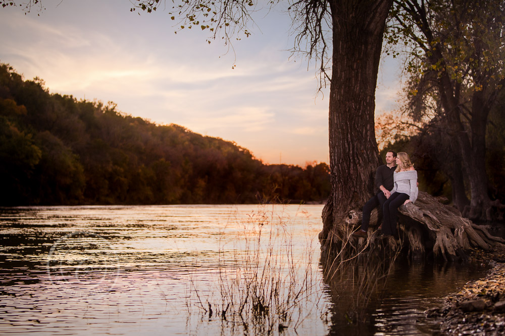 Hidden Falls St Paul MN Sunset River Tree Engaged Couple