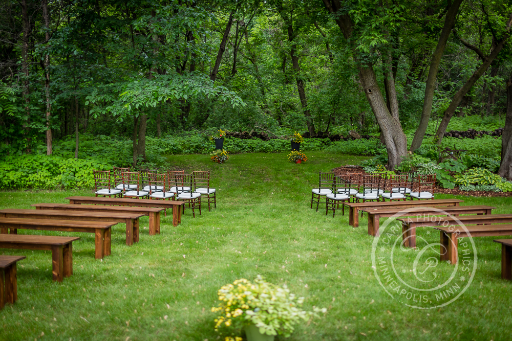 Wedding Ceremony Back Yard Benches Trees