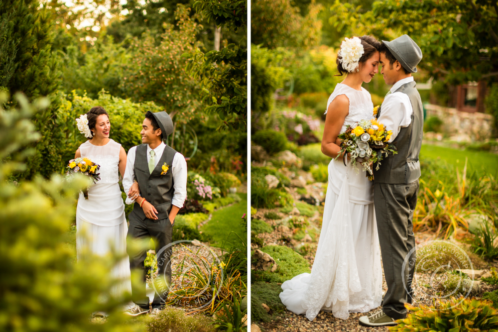 St Paul Garden Wedding Bride Groom Walking Touching Foreheads